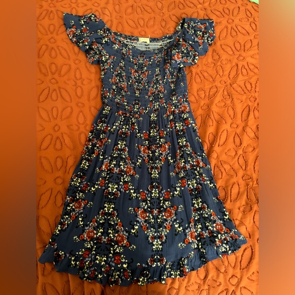 Floral Navy Off the Shoulder Summer Dress - Picture 6 of 7